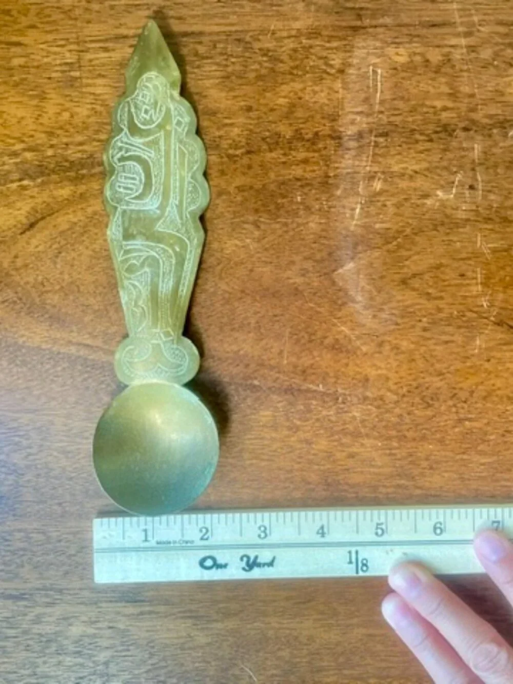 Vintage Brass Etched Spoon Boho Old World Kitchen Art Wall Hanging Unique Décor